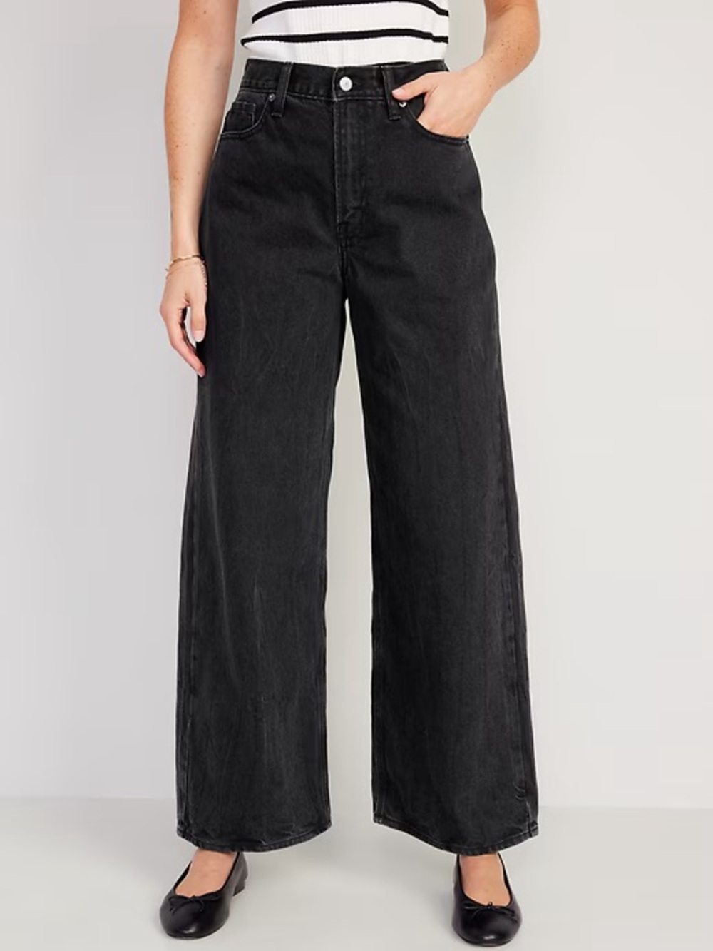 Old Navy Extra High-Rise Wide Leg Faded Black Jeans - 100% Cotton